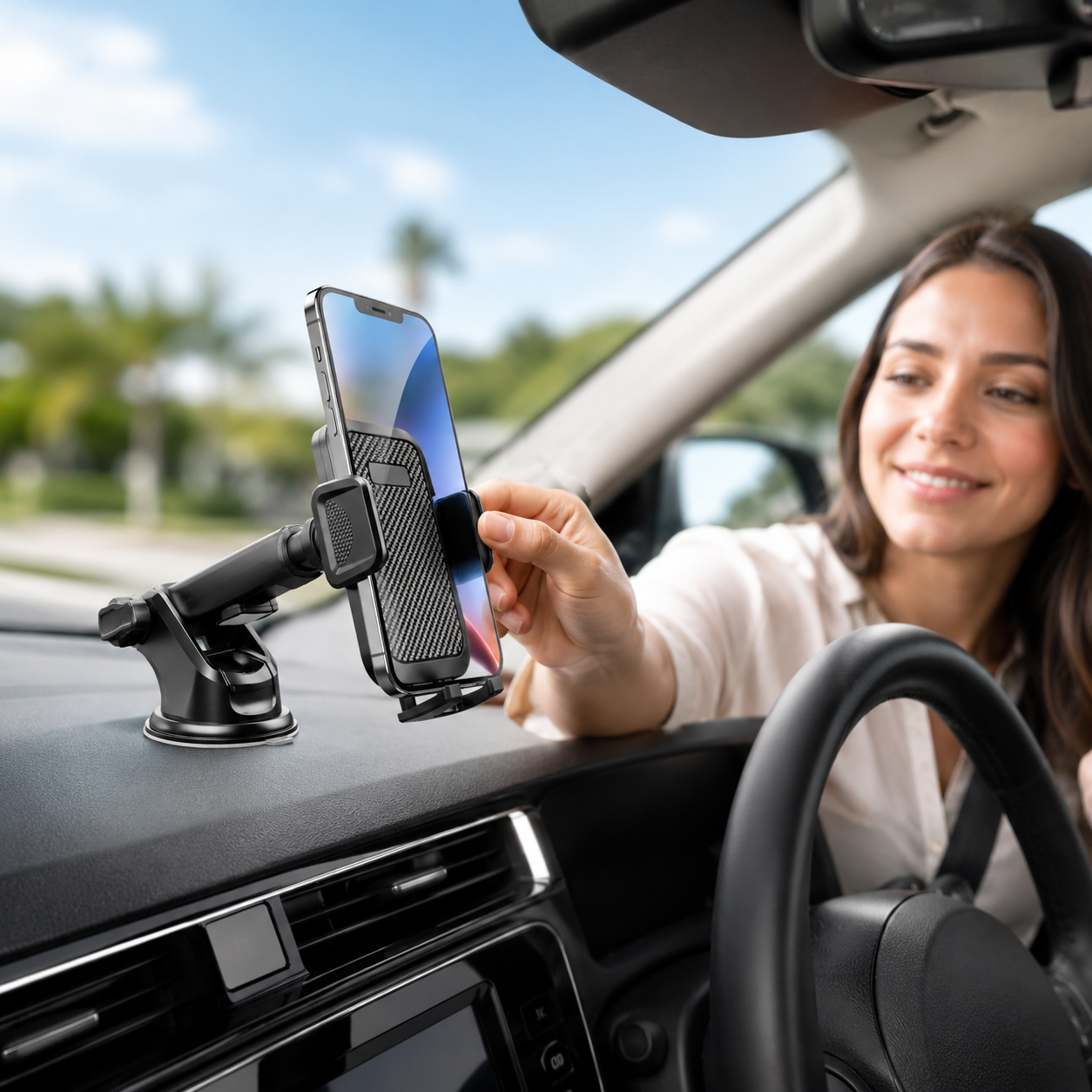 Universal Car Phone Holder – Adjustable Dashboard & Windshield Phone Mount with Strong Suction Cup