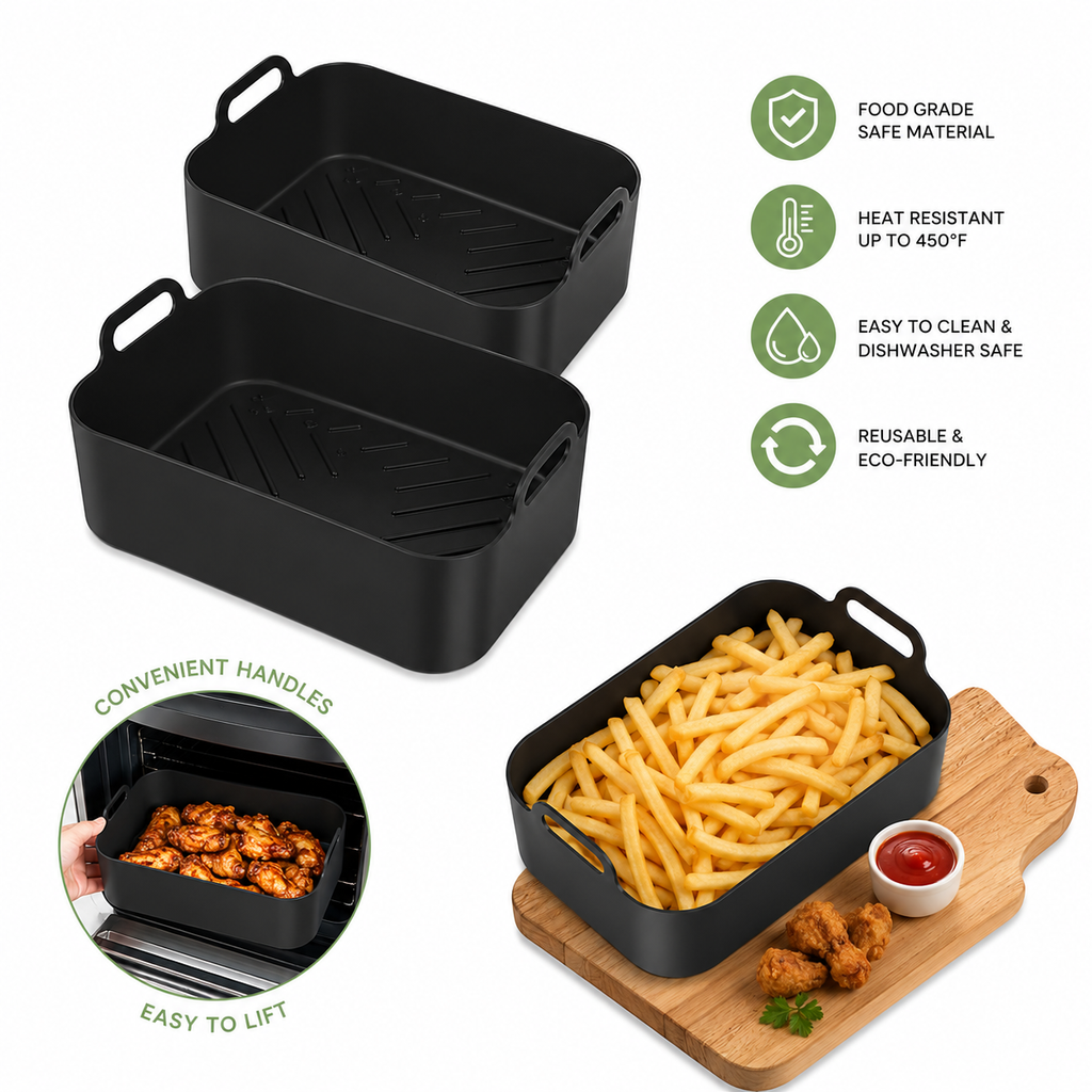 Reusable Silicone Air Fryer Pot – Non-Stick Food Grade Air Fryer Basket Liner, BPA-Free & Dishwasher Safe