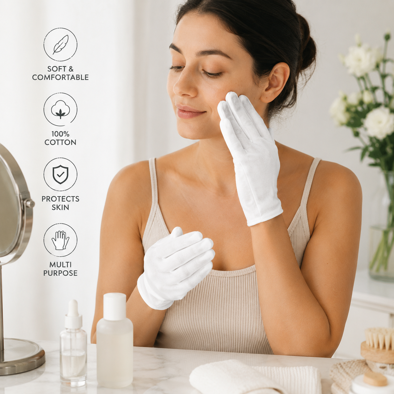 100% Cotton Moisturizing Gloves – Soft Overnight Hand Care Gloves (2 Pairs)