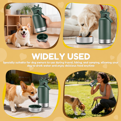 3-in-1 Insulated Pet Water Bottle – Portable Dog Travel Water Bottle with Detachable Food & Water Bowls