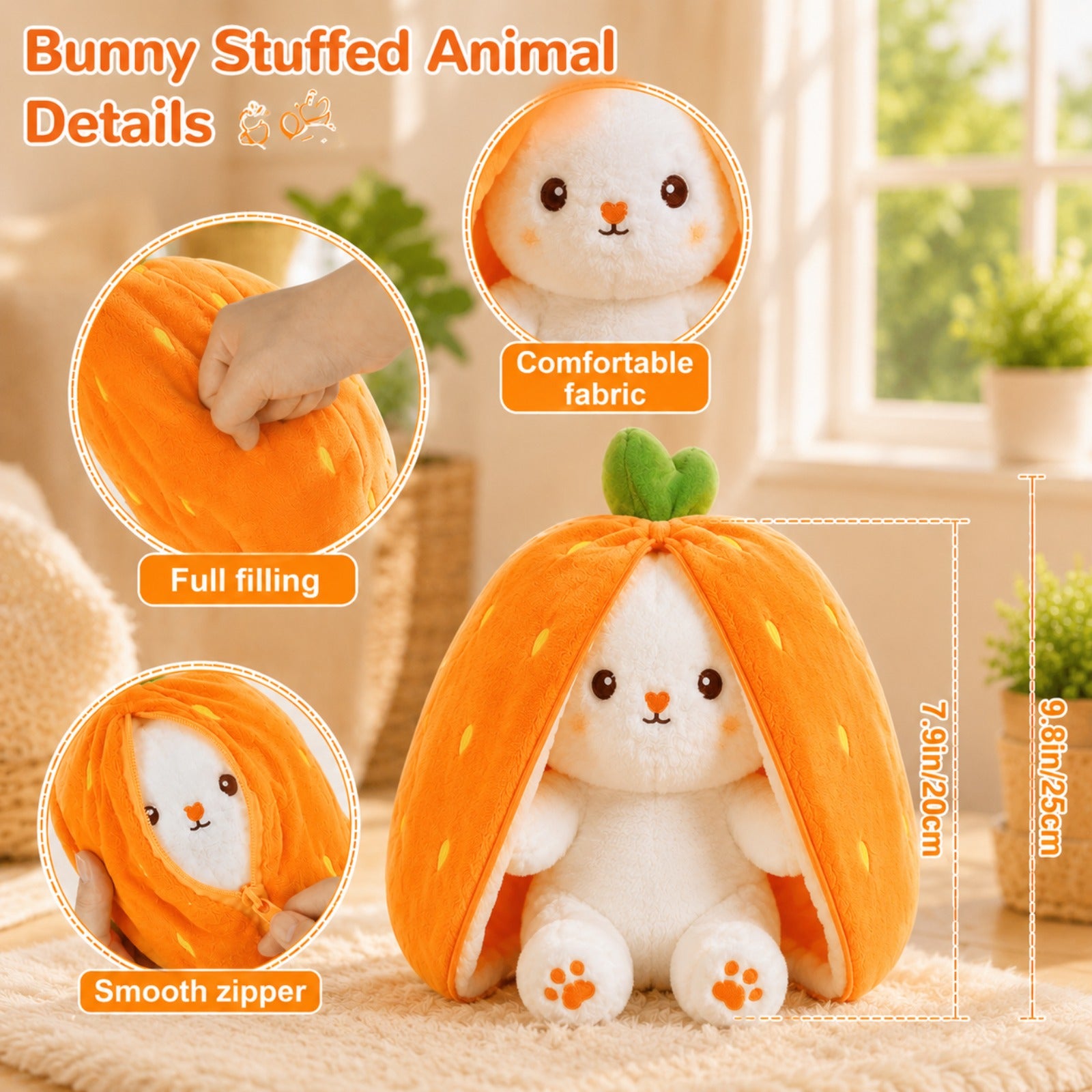 2 Pack Unzip Bunny Plush – Orange & Pink